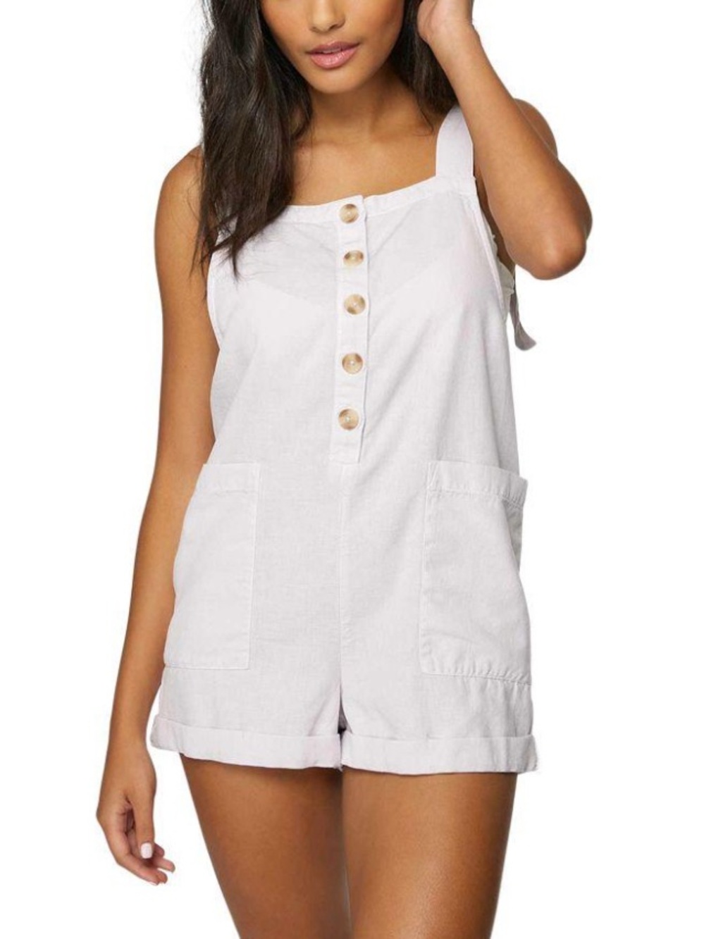 l*space White Button-Front Linen Romper